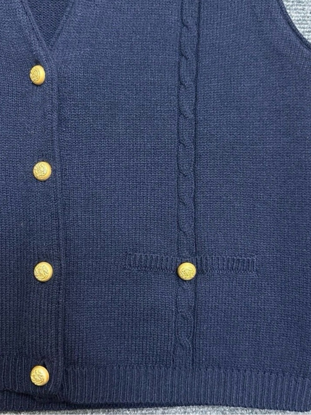 Sag Harbor Cable-Knit Sweater Vest, Navy Blue, Button Front, Acrylic, M - Picture 2 of 5